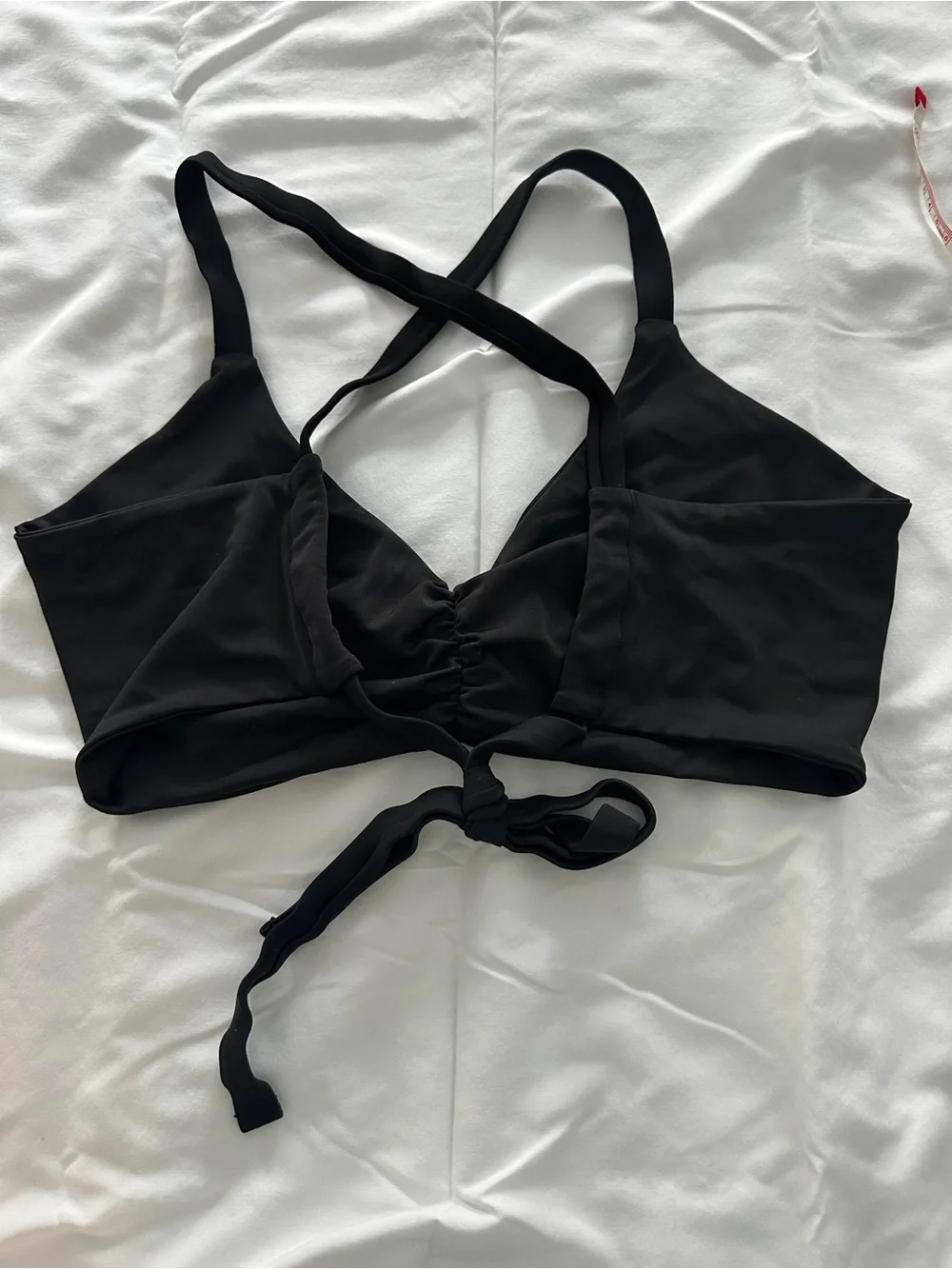 Women's Black Ruched Front Tie-Back Bikini Top